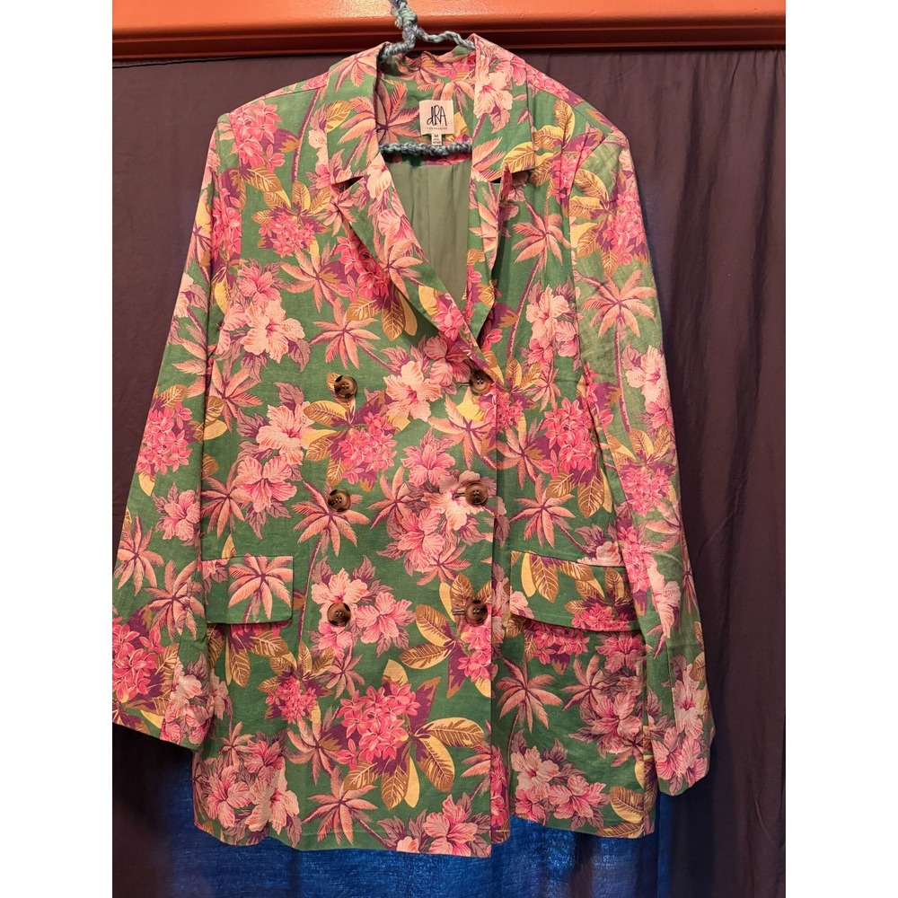 VTG Linen Blend Jacket/Blazer. Pink/green/ Floral. Cottagecore Romantic
